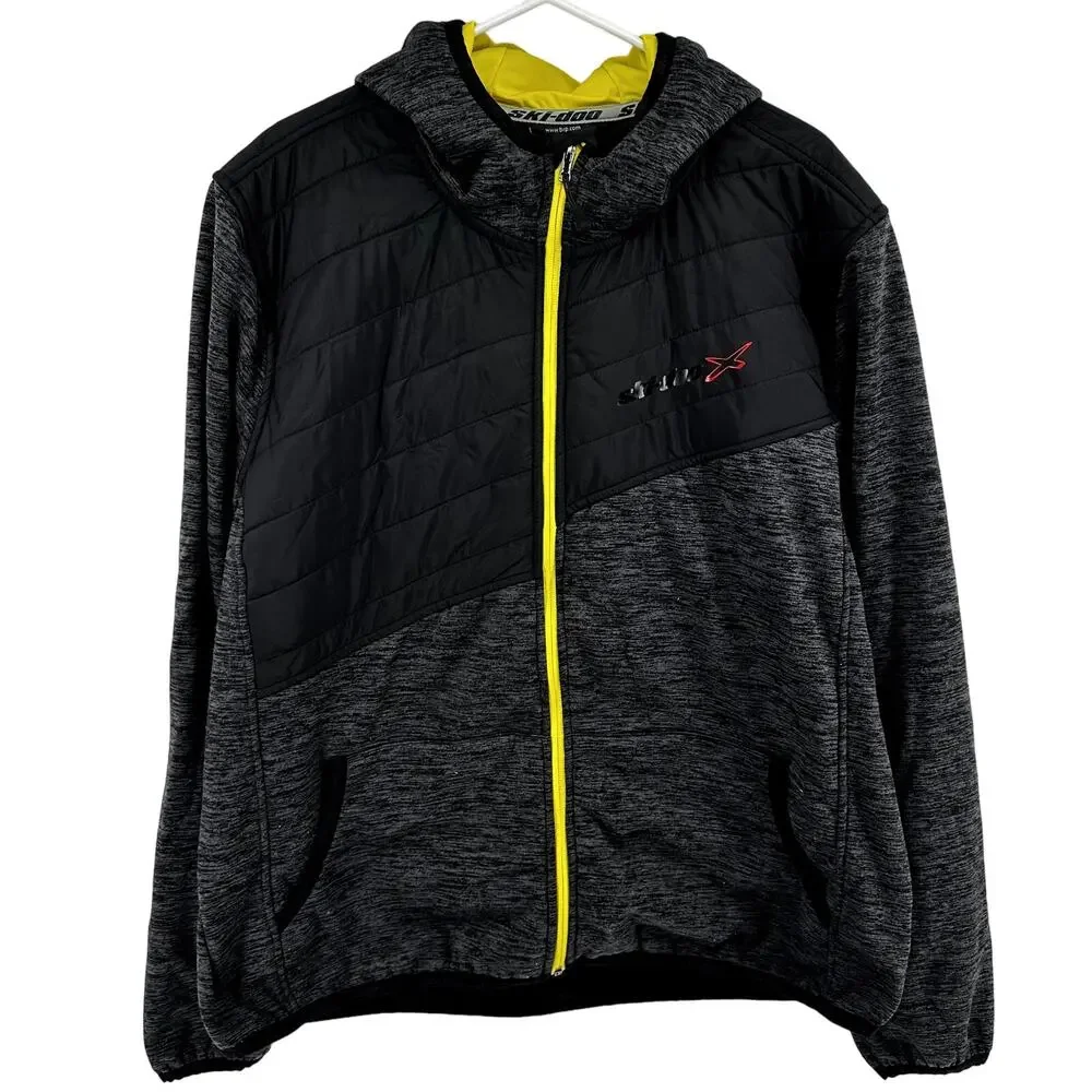 Ski Doo X Team Mid Layer Snow Jacket Hooded Full Zip Colorblock Black Yellow 2XL